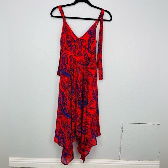 ALEXIS for Target Orange and Blue Botanical Asymmetrical Flowey Midi Dress - Picture 3 of 9